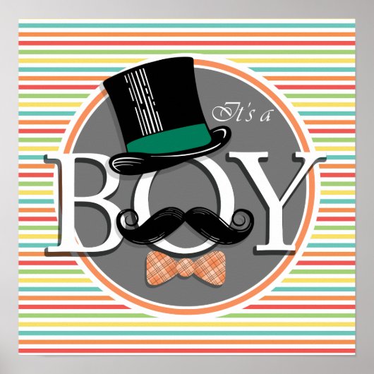 Funny Boy Baby shower Bright Rainbow Stripes Poster (Voorkant)