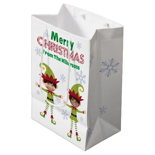 Funny Boy Elves Aangepaste Kinder Foto's Vrolijk K Medium Cadeauzakje (Voorkant Gekanteld)