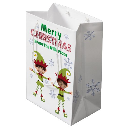 Funny Boy Elves Aangepaste Kinder Foto's Vrolijk K Medium Cadeauzakje (Achterkant Gekanteld)