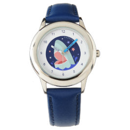 Funny Boy Shark Navy Blue Nautical Kinder Name Zee Horloge