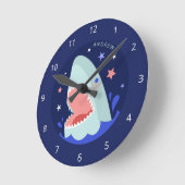 Funny Boy Shark Navy Blue Nautical Kinder Name Zee Ronde Klok (Hoek)