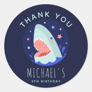 Funny Boy Shark Stars Dank u voor de Birthday Part Ronde Sticker
