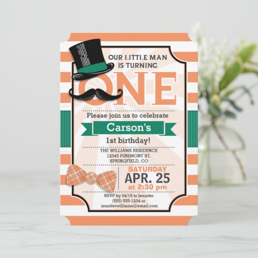 Funny Boy's 1st Birthday Party Uitnodiging (Staand voorkant)