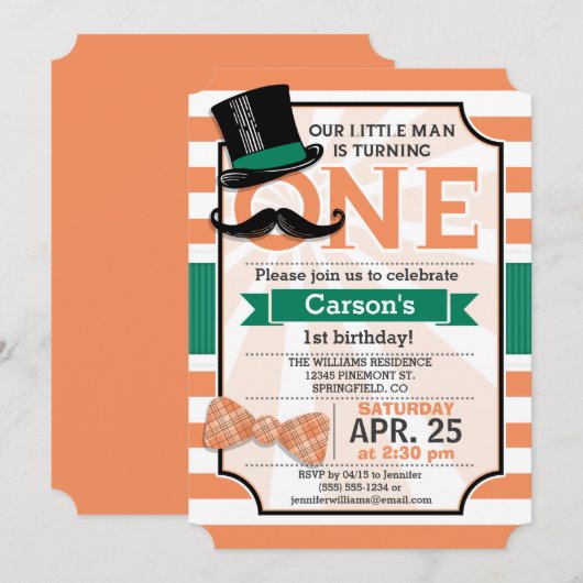 Funny Boy's 1st Birthday Party Uitnodiging (Voorkant / Achterkant)