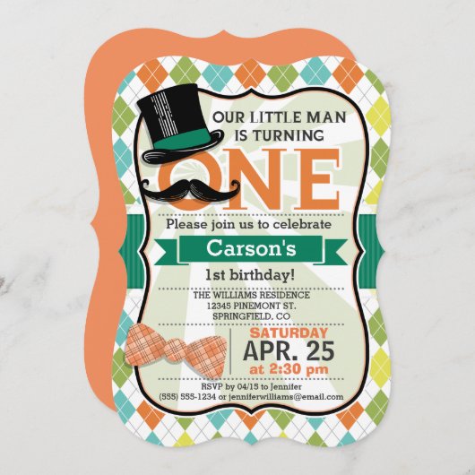 Funny Boy's 1st Birthday Party Uitnodiging (Voorkant / Achterkant)