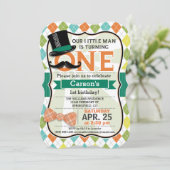 Funny Boy's 1st Birthday Party Uitnodiging (Staand voorkant)