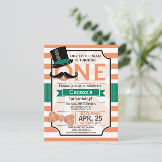 Funny Boy's 1st Birthday Party Uitnodiging (Staand voorkant)