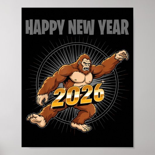 Funny Boys Nye Outfit, Mens Bigfoot Happy New Year Poster (Voorkant)