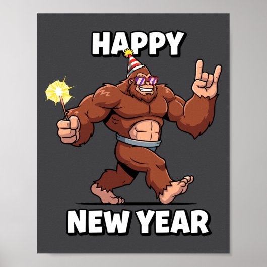 Funny Boys Nye Outfit, Mens Fireworks Bigfoot Happ Poster (Voorkant)