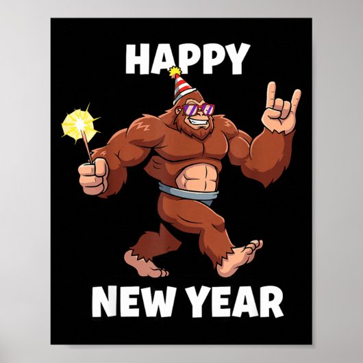 Funny Boys Nye Outfit, Mens Fireworks Bigfoot Happ Poster (Voorkant)