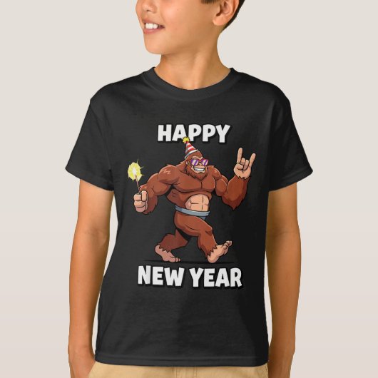 Funny Boys Nye Outfit, Mens Fireworks Bigfoot Happ T-shirt (Voorkant)