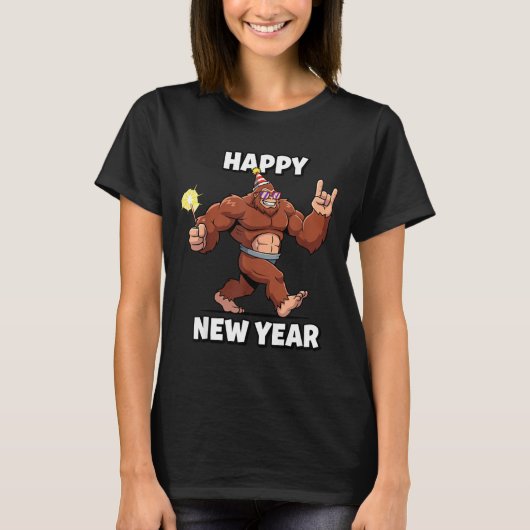 Funny Boys Nye Outfit, Mens Fireworks Bigfoot Happ T-shirt (Voorkant)