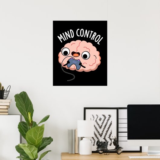 Funny Brain Pun Dark BG Poster (Thuiskantoor)