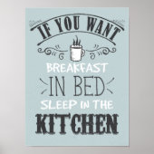 Funny Breakfast in Bed Typography Quote Kitchen Poster (Voorkant)