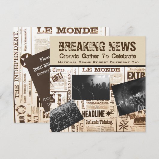 Funny Breaking News Birthday Uitnodiging (Voorkant / Achterkant)