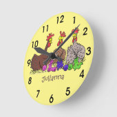Funny breitting chickens cartoon illustration ronde klok (Hoek)