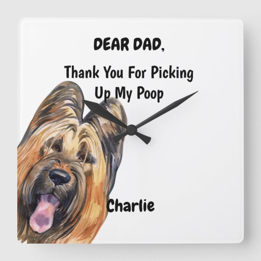 Funny Briard Waterverf Canine Art  Vierkante Klok (Voorkant)