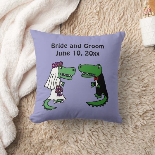 Funny Bride en Groom Alligator Wedding Art Kussen (Deken)