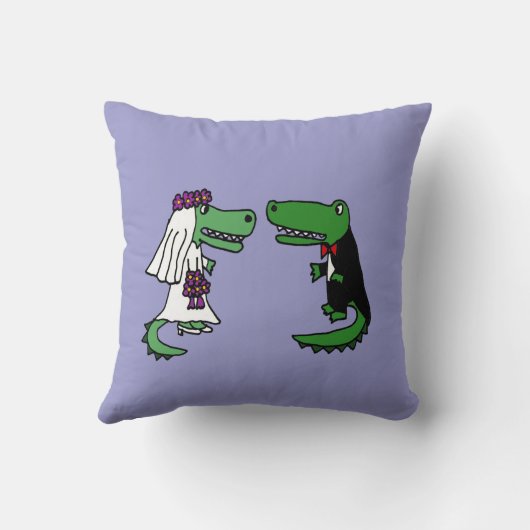 Funny Bride en Groom Alligator Wedding Art Kussen (Achterkant)