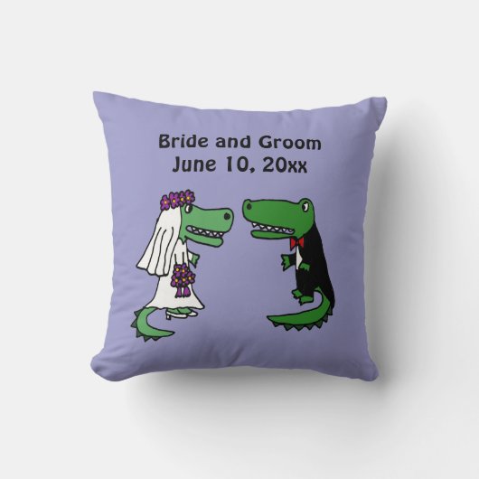 Funny Bride en Groom Alligator Wedding Art Kussen (Voorkant)