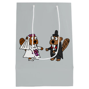 Funny Bride en Groom Beaver Gift Bag Medium Cadeauzakje