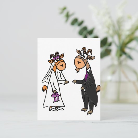 Funny Bride en Groom Goat Wedding Briefkaart (Staand voorkant)