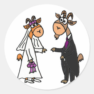 Funny Bride en Groom Goat Wedding Ronde Sticker