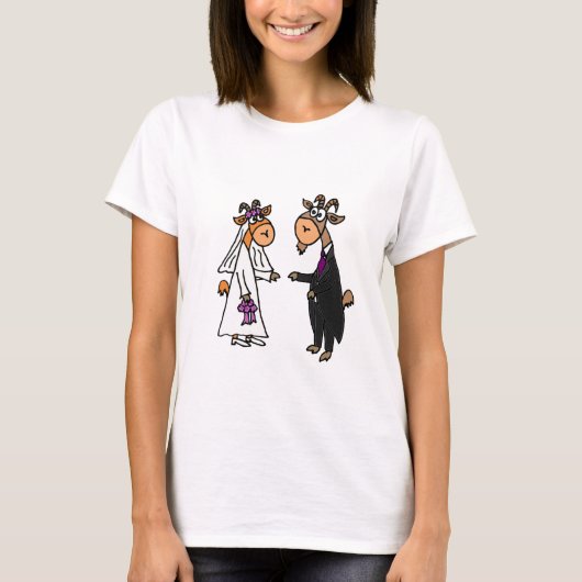 Funny Bride en Groom Goat Wedding T-shirt (Voorkant)