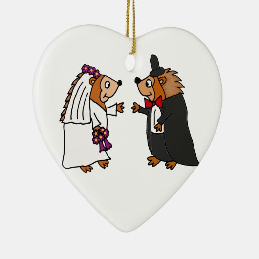 Funny Bride en Groom Hedégel Wedding Art Keramisch Ornament (Rechts)