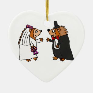 Funny Bride en Groom Hedégel Wedding Art Keramisch Ornament