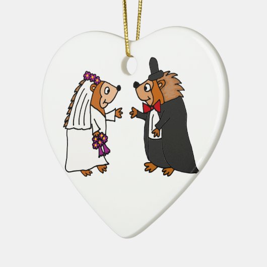 Funny Bride en Groom Hedégel Wedding Art Keramisch Ornament (Links)