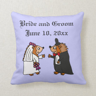 Funny Bride en Groom Hedégel Wedding Art Kussen
