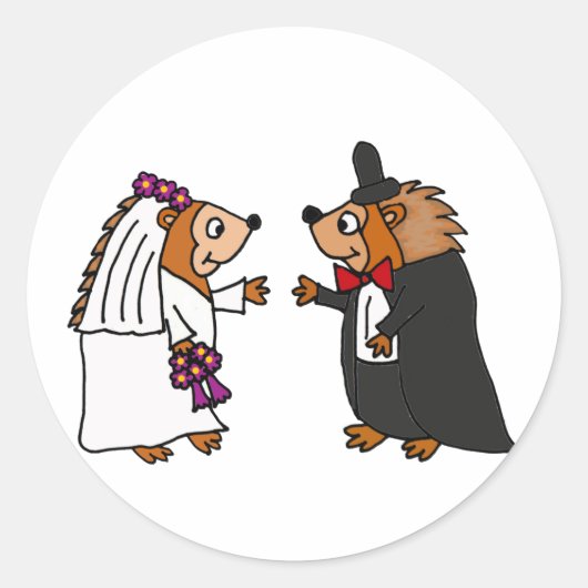 Funny Bride en Groom Hedégel Wedding Art Ronde Sticker (Voorkant)