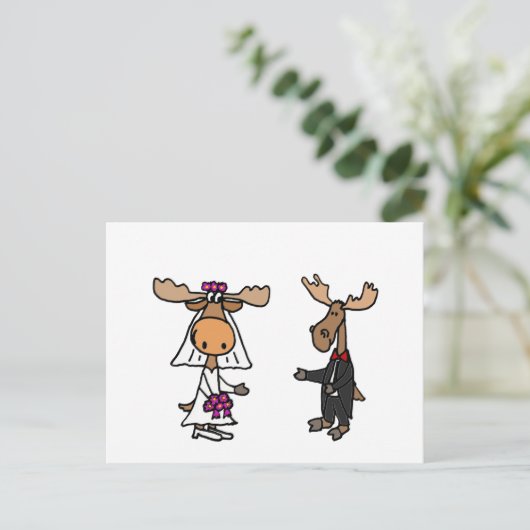 Funny Bride en Groom Moose Wedding Briefkaart (Staand voorkant)
