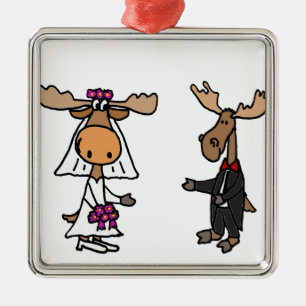 Funny Bride en Groom Moose Wedding Metalen Ornament