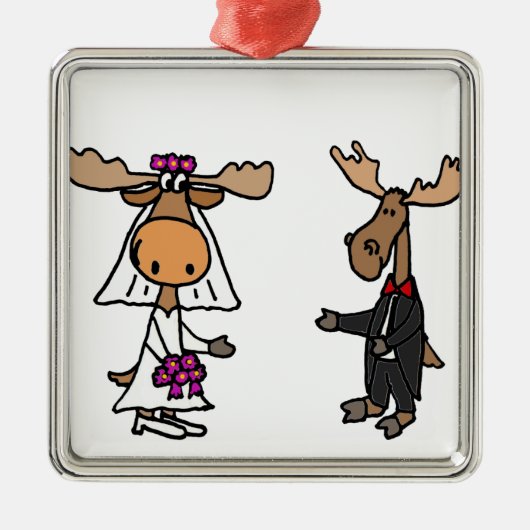 Funny Bride en Groom Moose Wedding Metalen Ornament (Voorkant)