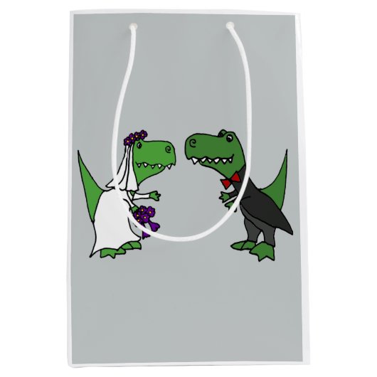 Funny Bride en Groom T-rex Dinosaur Gift Bag Medium Cadeauzakje (Voorkant)