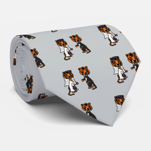Funny Bride en Groom Tiger Wedding Art Stropdas (Opgerold)