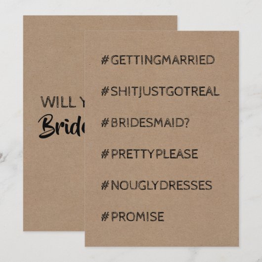 Funny Bridesmaid / Maid of Honor proposal Kaart (Voorkant / Achterkant)