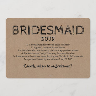 Funny Bridesmaid Noun Dictionary Voorstel Kaart