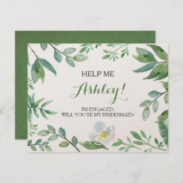 Funny BRIDESMAID VOORSTEL card, Greenery Kaart