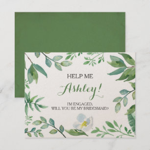 Funny BRIDESMAID VOORSTEL card, Greenery Kaart