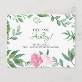 Funny BRIDESMAID VOORSTEL card, Greenery Pink Rose Kaart