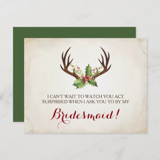Funny BRIDESMAID-VOORSTEL ~ Deer Antlers Kaart (Voorkant / Achterkant)