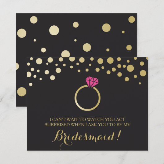 Funny BRIDESMAID-VOORSTEL-kaart ~ Black & Faux Gol Kaart (Voorkant / Achterkant)