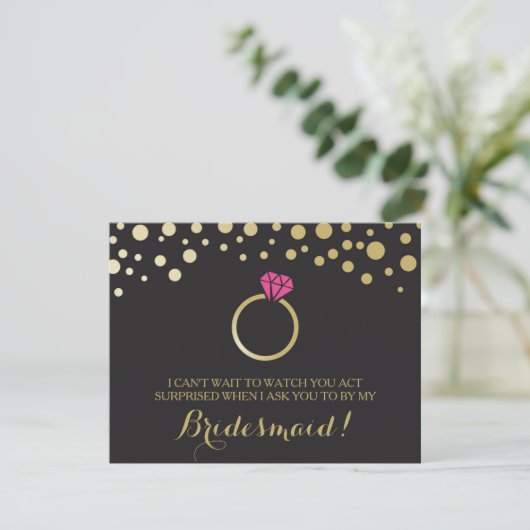 Funny BRIDESMAID-VOORSTEL-kaart ~ Black & Faux Gol Kaart (Staand voorkant)