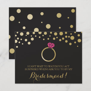 Funny BRIDESMAID-VOORSTEL-kaart ~ Black & Faux Gol Kaart