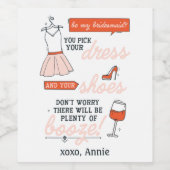 Funny Bridesmaid Voorstel Plough Booze Wijn Etiket (Enkel label)