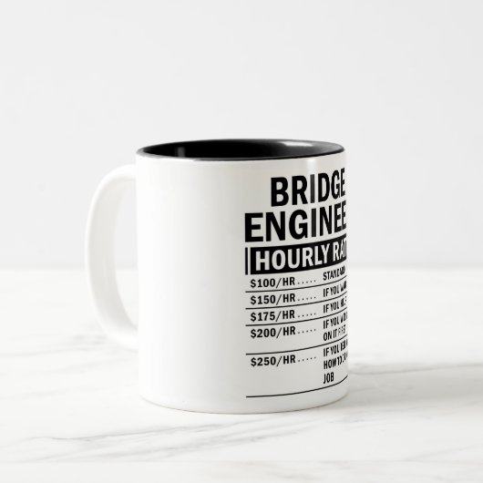Funny Bridge Engineer Hourly Rate Tweekleurige Koffiemok (Voorkant links)