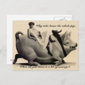 Funny  Briefkaart dame die een varken bestuurt... (Voorkant / Achterkant)